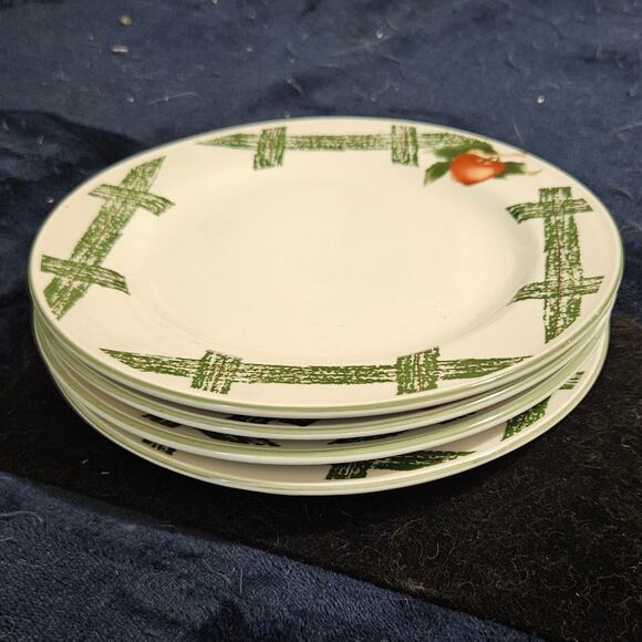Cades Cove Citation Set of 4 7.5" Salad Plates Green Lattice Apple Pattern - Picture 6 of 6